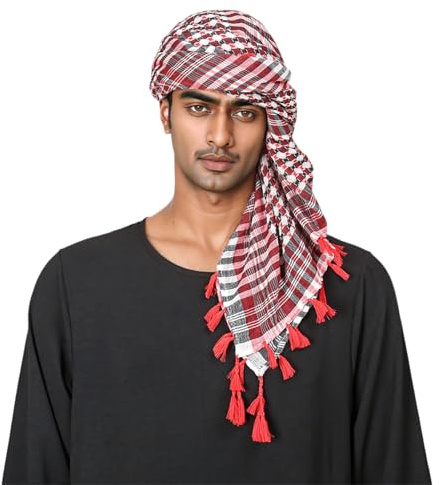 RUMAOZIA Arabische Kopftuch Herren Traditionelle Arabische Kopfbedeckung Islamische Karierte Print Schal Turban Muslimische Nahöstlicher Hijab Schal Dubai Headwrap Araber Kopftuch mit Fransen