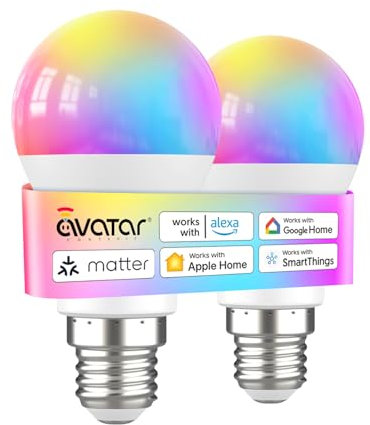 E27 Smart Bulb, Matter Colour Changing LED Light Bulb Compatible with Apple Home/Alexa, No Extra App Needed, Hub Required, 9W Smart Light Bulb Voice Controlled Dimmable Lighting, 2 Pack