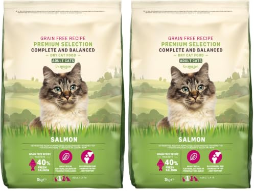 Amazon-Marke: Lifelong - Katzenfutter für ausgewachsene Katzen, Fein zubereitetes Trockenfutter mit frischem Lachs, Getreidefreie Rezeptur, 3 kg (1er-Pack) (Packung mit 2)