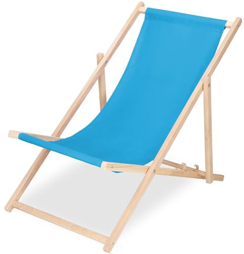 SPRINGOS Klappbare Sonnenliege aus Buchenholz – 3-Fach Verstellbar Liegestuhl mit Sicherheitsverschluss, Massivholz Gartenliege für Balkon, Terrasse & Strand, bis 120 kg, Selbstmontage, Blau