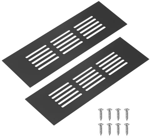 M METERXITY 2-Pack Door Vents for Interior Doors, 6 x 2 Inch/ 150 x 50mm Aluminum Alloy Ventilation Grille for Cabinet/Wardrobe/Shoe Cabinet, Rectangle Air Vent with 8 Screws [Black]
