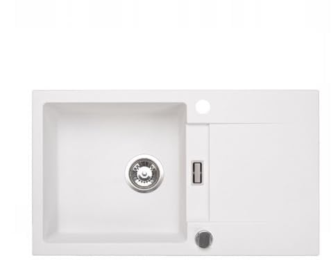 QLS Fregadero 76 x 44 cm con escurridor, sifón reversible, color blanco