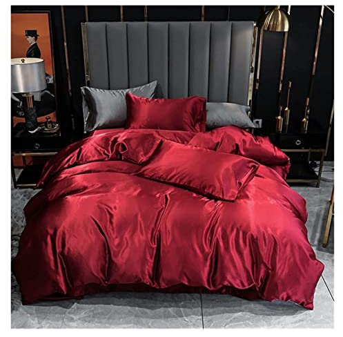 YASTOOLS Nachahmung Seide Quilt Bettbezug 100% Satin Bettwäsche Set Kissenbezug Bettwäsche Bettwäsche Luxus Home King König Königin Twin Pure Farbe(Red,229x260CM)
