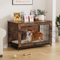 VOWNER Hundekäfig Möbel, 3 Türen Holz Hundebox für Zuhause, Moderne Hundehütte Indoor für kleine und mittelgroße Hunde unter 30 kg, als Beistelltisch für Wohnzimmer, 98 x 60 x 65 cm, Braun