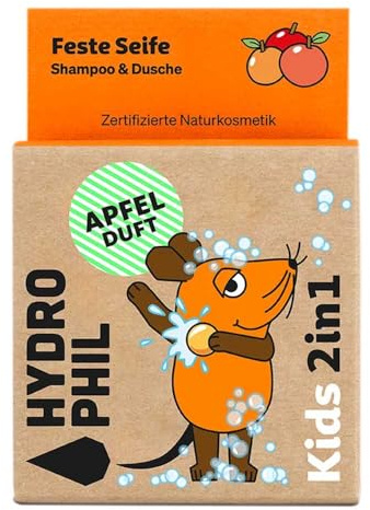 Hydrophil Kids 2in1 Festes Shampoo & Dusche, Maus Apfel, 60g (1)