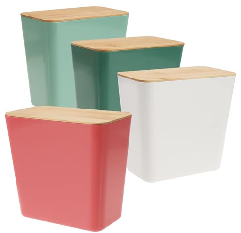 com-four® 4x boîtes de rangement avec couvercles en bambou | boîtes de rangement en plastique réutilisables pour aliments - cosmétiques et petits articles - idéales pour les pâtes