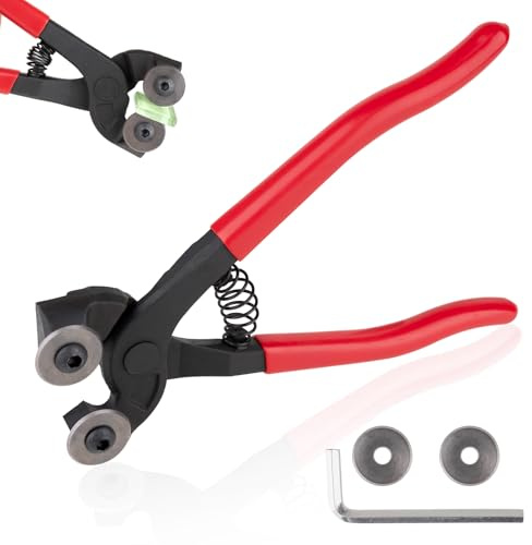 Glass Tile Nippers 7, Heavy Duty Wheeled Glass Mosaic Nipper, Glass Nippers with Soft Rubber Handle for Stained Glass, Ceramic Tile Nipper Mosaic Tools with an allen wrench