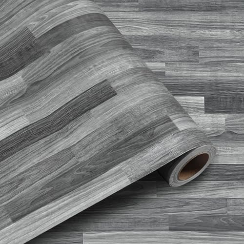 Shackcom PVC Selbstklebend Holzoptik 40x200cm 0.8m² Für Wohnen Küche | PVC-Boden, Verdickt, Wasserfest, Leicht Zuschneidbar, Pflegeleicht, Premium graue Eiche, Ideal für Schlafzimmer & Flur