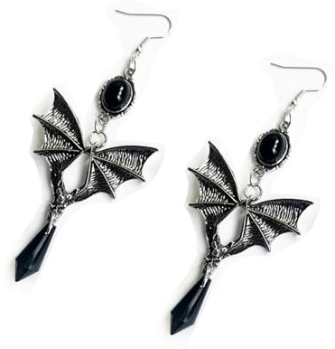 Gothic Fledermaus Ohrringe, Fledermausflügel-Ohrringe, Gothic schmuck, Ohrhänger lang, Vampir schmuck, für Sie Mädchen Mutter Damen (Schwarz)