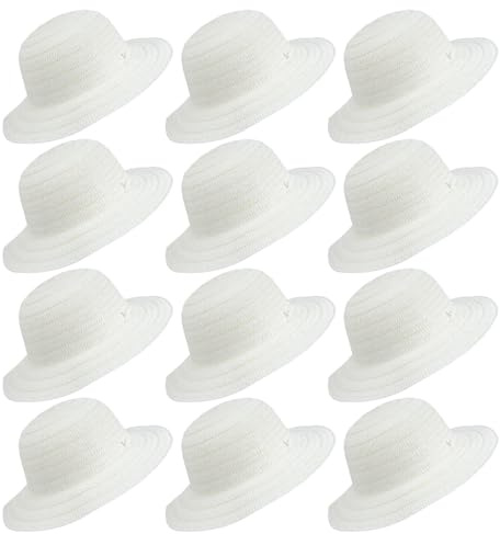 Sombrero de Paja para Niños, 12 Unidades, PP Beige, ala Ancha | Manualidades y Pintura, Ligero Protección Solar, para Niños Mayores y Celebraciones