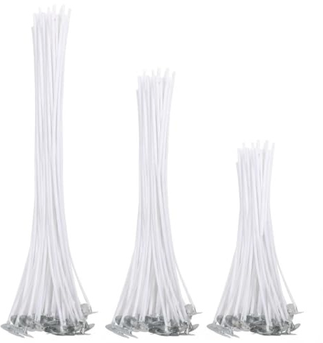 Kerzendocht Set zum Kerzen Selber Machen, 100 Stück, 10cm 15cm 20cm, Lange Brenndauer, Rußfreie Dochte für Kerzengießen und Basteln, Weiß