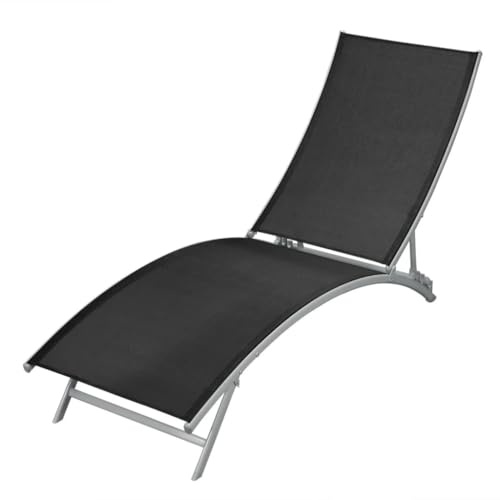 Owoxanthellate Sonnenliege Schwarz Stahl Textilene Höhenverstellbare Rückenlehne 162x55x102 cm Modernes Design Robuste Outdoor Liege für Garten Balkon Terrasse und Camping
