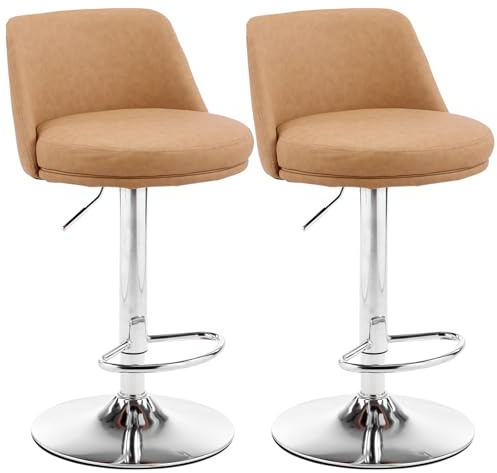 LEADZM Barhocker 2er Set, Barhocker Höhenverstellbar in PU (Braun) | Barstuhl 2er Set, Bar Stool, Küchenhocker, für Bar Küche Theke Café