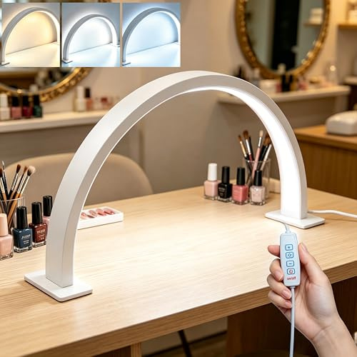 KAFUX Nail Light for Desk, Half Moon Nail Desk Lamp with 3 Colour Modes & Adjustable Brightness, USB Arch LED Light for Nail Techs, Beauty, Eyelash, Makeup, Salon, Tattoo & Crafts (White)