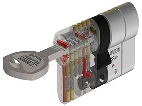 Tesa Assa Abloy Cilindro de Alta Seguridad, Llave - Leva Larga, Latonado, 40x40 mm