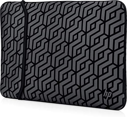 HP Funda Protectora Reversible para Portátil de hasta 14 - (Tela de Neopreno, Cierre Esquinero Sin Cremallera), Color Negra y Gris con Tramas