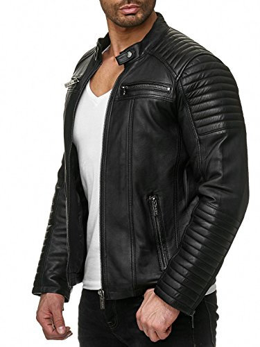 Red Bridge Uomo Giubbotto Manica Lunga Finta Pelle Casuale Biker Nero Line Giacca