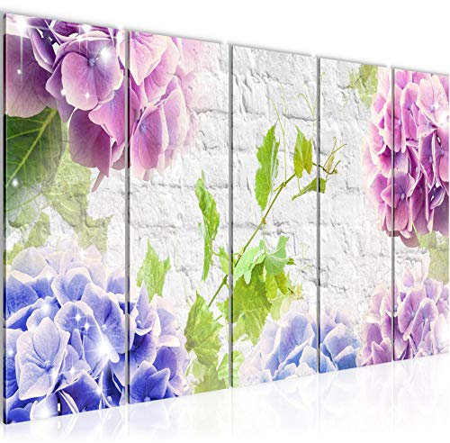 Runa Art Bild Blumen Hortensien Wandbilder auf Vlies Leinwand 5 Teilig Wanddekoration Wohnzimmer Schlafzimmer 017556a