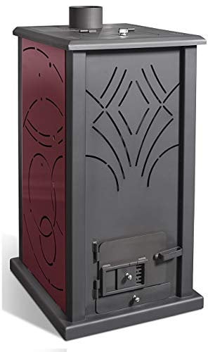 Estufa de gránulos de 13 kW, sin electricidad, independiente, potente, silencioso, económico y ecológico, calefacción de biomasa, pellets de madera, depósito de 18 kg sin cristales, color rojo