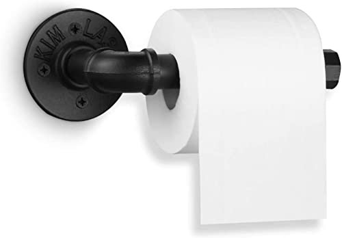 Elibbren Porte-papier toilette en forme de tuyau industriel, robuste à monter soi-même, vintage, rustique, en fer, porte-serviettes avec matériel pour salle de bain, cuisine, chambre, couloir, noir, 1