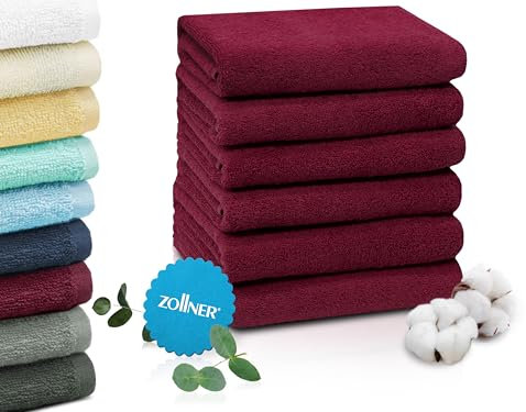ZOLLNER 6er Set Handtücher in 50x100 cm - saugstarke und weiche Badetücher in weinrot - mit praktischem Aufhänger - waschbar bis 60°C - Baumwolle - Hotelqualität