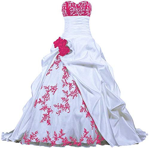 Zorayi Élégant Bustier Broderie Robes de mariée Taffetas Robes de Mariage Longue Robes de Nuptiale Organza Femmes A-Ligne Blanc & Rose Taille 48
