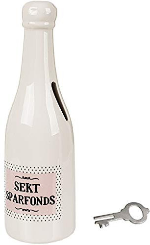 alles-meine.de GmbH große Spardose - Sekt - Sparfonds - mit Schlüssel und Schloss - stabile Sparbüchse - Sektflasche - aus Porzellan/Keramik - Verschluss - 20,5 cm - Sparschwei..