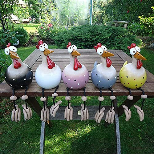 XRDSHY 5pcs Keramik Huhn Gartendeko, Tierfigur Gartenstecker Keramikfigur Handarbeit Ornament, Gartendeko Huhn Deko, Keramik Figur Handarbeit Garten Outdoor Deko