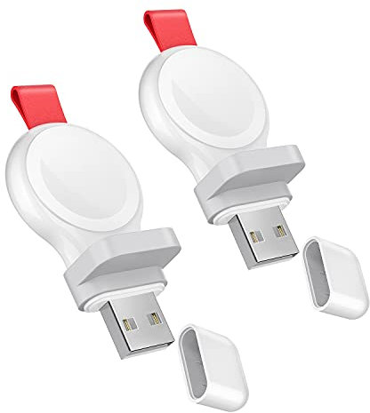 i.VALUX Caricabatterie per orologio da viaggio portatile wireless USB iWatch, caricabatterie da auto a carica rapida, magnetico, compatibile con Apple Watch SE Nike 6 5 4 3 2 1, bianco