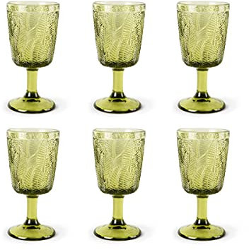 Excelsa Leaf Lot de 6 verres à pied, vert, verre coloré en pâte, 300 ml.