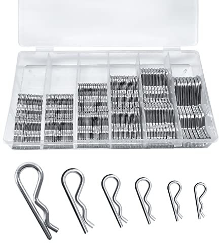 150-teiliges Splint-Set R-Clips 6 Größen Edelstahl Heavy Duty Verzinkte Kupplungsstift-Sortiment-Set für Schlepper, leichte LKW-Rasenmäher und kleine Motoren, Sicher und Schnell Festzuziehen
