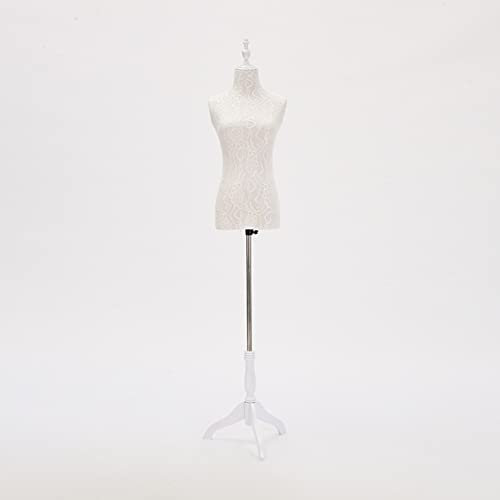 MDCG Weiblich Halber Körper Schneiderpuppe Schaufensterpuppe Abnehmbar Retro Spitzentuch Bekleidungsgeschäft Schaufenster Ausstellungsständer für Kleidungsmodelle Massivholzbasis ( Farbe : Weiß , Größ