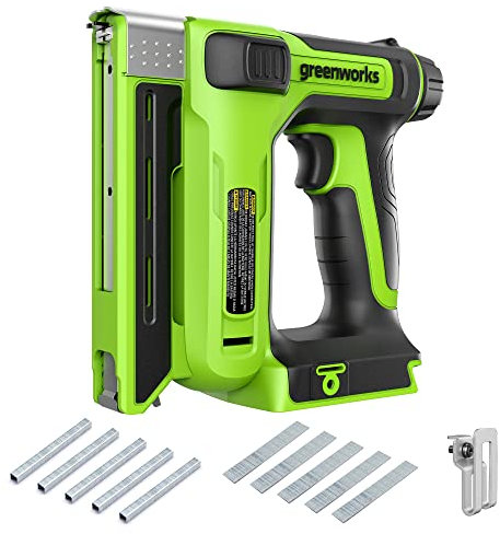 Greenworks G24CS10 Graffettatrice a Corona a Batteria, Spillatrice per Legno 60 Colpi/min. per Punti a U da 6-14mm o Punti a T da 15mm, SENZA Batteria 24V e Caricabatterie, Garanzia 3 Anni