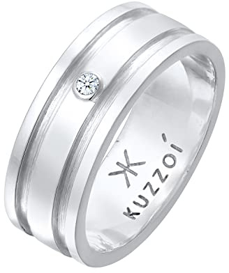 Kuzzoi Herrenring (8 mm) Massiv Handgefertigt Bandring Männer 925 Silber | Herren Ring mit Diamant Ehering Verlobungsring Freundschaftsring Ringgröße 60 - 66