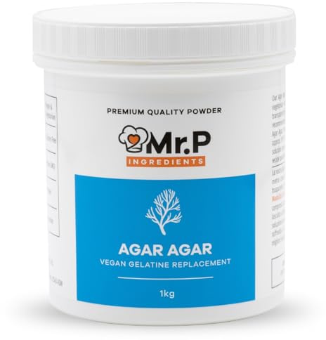Mr.P Ingredients Agar Agar 1 Kg Powder Vegan Gelatine Replacement Ideal for Jelly Mousse Molecular Gastronomy Gelling Agent Vegan Vegetarian Halal Kosher Non-GMO (Recyclable Pot)