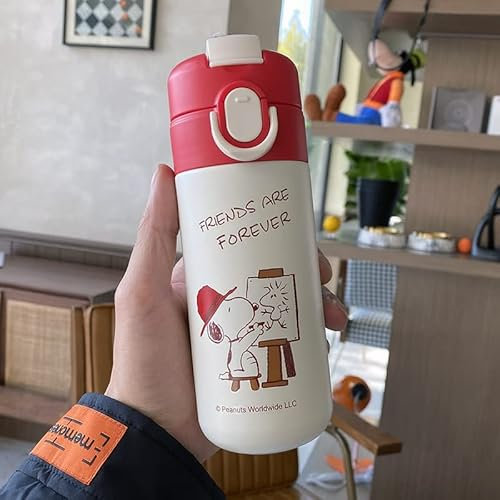 Snoopy 316 Taza de termo de acero inoxidable con hebilla creativa Taza de paja linda para estudiantes masculinos y femeninos