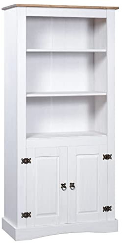 INLIFE Buffetschrank Mexiko-Stil Kiefernholz Weiß 80x40x170 cm