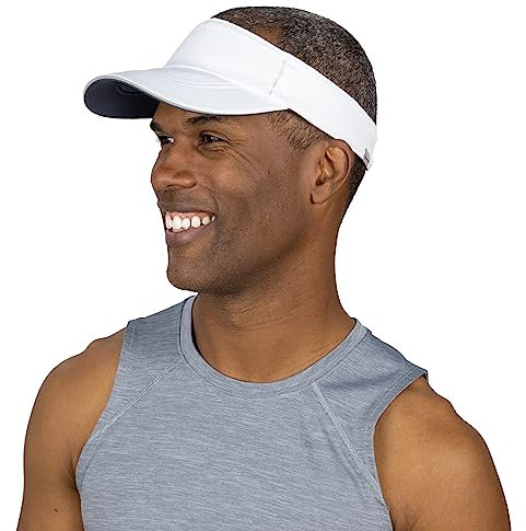 TrailHeads Men’s Sun Visor Hat for Running, Golf and Tennis - Recycled - White