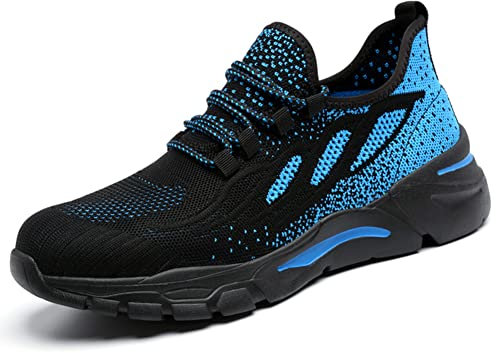 HYCOPROT Sicherheitsschuhe Herren Damen Stahlkappe Sneaker Leicht Atmungsaktiv Arbeitsschuhe Stahlkappenschuhe Rutsch und Stichfest Sportlich Schutzschuhe (Blau, Numeric_46)