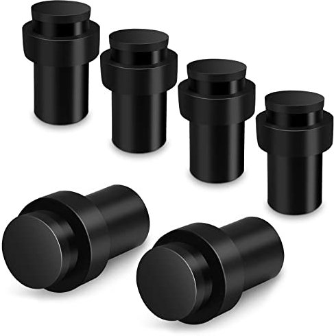 Door Stoppers 6 Pack, 65mm Black Door Stop Floor Mounted Stainless Steel Heavy Duty Doorstops for Wall Floor Mount Modern Door Stop Holder with Thick Rubber Bumper, Cylindrical