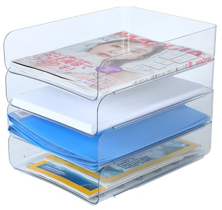 (4pcs Pack) Stackable Paper Trays,Letter Tray Organizer,Office Desktop Organizer,A4 Paper Holder,Supplies Magazine,File Documents,Receipts(Transparent)