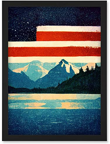 Wee Blue Coo Glacier National Park American Flag Design Iconic Artwork Framed Wall Art Print A4