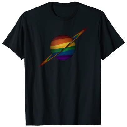 Planet und Ringe in LGBTQ Rainbow Pride Flaggen Farben T-Shirt