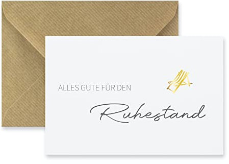 1 Premium Karte Ruhestand + Grußkarte alles Gute für den Ruhestand Rente Pension, + 1 Naturumschlag (Klappkarte) - 10,5x14,8cm edles Premiumpapier
