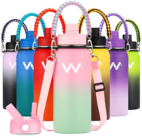 WEREWOLVES Botella de agua aislada de 32 onzas con tapa de popote, tapa de boquilla, botella de agua reutilizable de acero inoxidable de boca ancha para adultos (palpitación, 32 onzas)