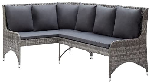 KOIECETA Sofa in L-Form mit Kissen Gartensofa Lounge Gartenmöbel Sitzgruppe Rattansofa Couch Ecksofa Sofagarnitur Sitzgarnitur Terrassenmöbel Poly Rattan (Grau, B)