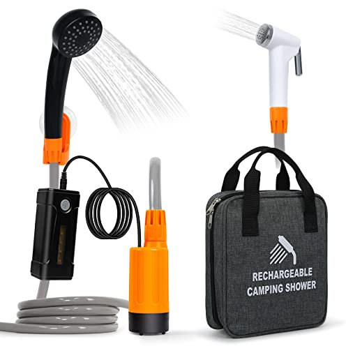 Koopsmate Douche de Camping Portable,Chargement USB,Batterie intégrée,Pompe de Douche électrique,Sac de Transport Portable,avec Pomme de Douche et tête de pulvérisation, au Camping/Voyages,randonnées