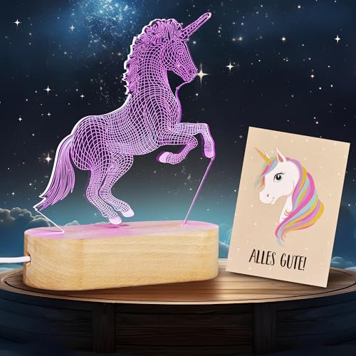 Darlena 3D Einhorn Nachtlicht | Einhorn Geschenke für Mädchen | Einhörner Geschenke zum Geburtstag oder Weihnachten | LED Kinderlampe für Babys und Kinder dimmbar | Nachtlampe, Kinderzimmer Deko
