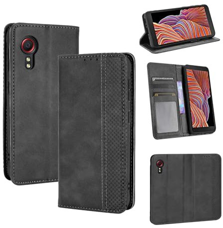J&D PU-Leder Geldbörsen-Hülle Kompatibel für Samsung Galaxy Xcover 5 Magnetische Flip-Folio-Stand-Hülle mit Stoßfestem TPU-Innenfutter und Integrierter Multi-View-Stand-Hülle für Galaxy Xcover 5