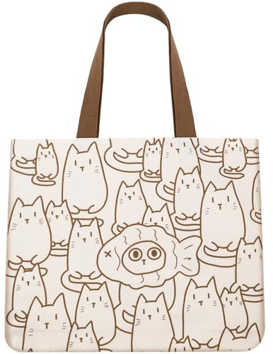 FRIUSATE Bolsa de lona con cremallera para mujer, reutilizable, con bolsillo, lavable, plegable, para amantes de los gatos, para mujeres y niñas